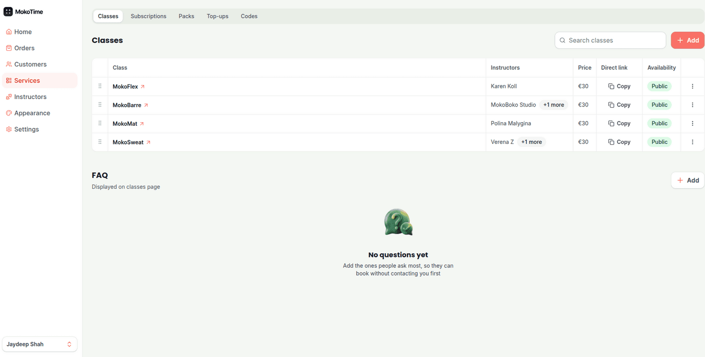 Mokoboko admin — services management